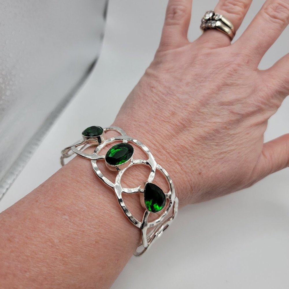 925 Sterling Green Gem Cuff Bracelet
